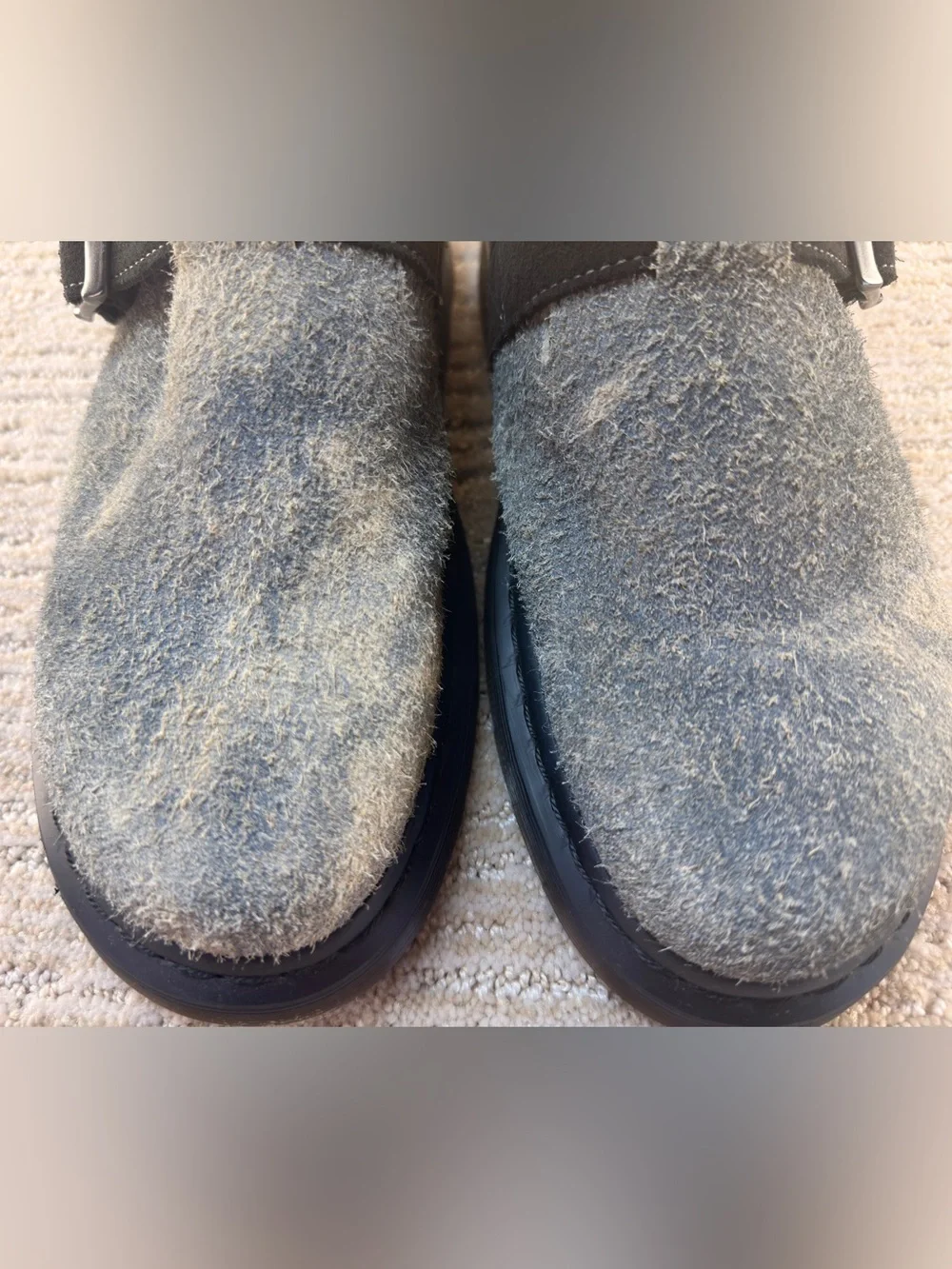 Rare Dr. Martens Jorge II Hairy Suede Slingback Mule Gray/Black Sandals